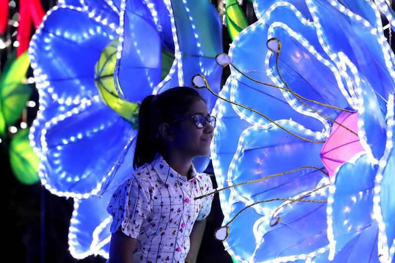 Dubai, United Arab Emirates - October 02, 2019: Paavni 8. The new season of Dubai Glow Garden. Wednesday the 2nd of October 2019. Zabeel Park, Dubai. Chris Whiteoak / The National