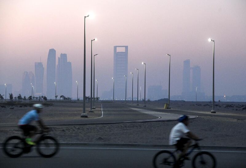 Evening-AD Humidity city skyline view on Hudayriat Island, in Abu Dhabi on June 4, 2021. Khushnum Bhandari / The National 
Reporter: N/A News