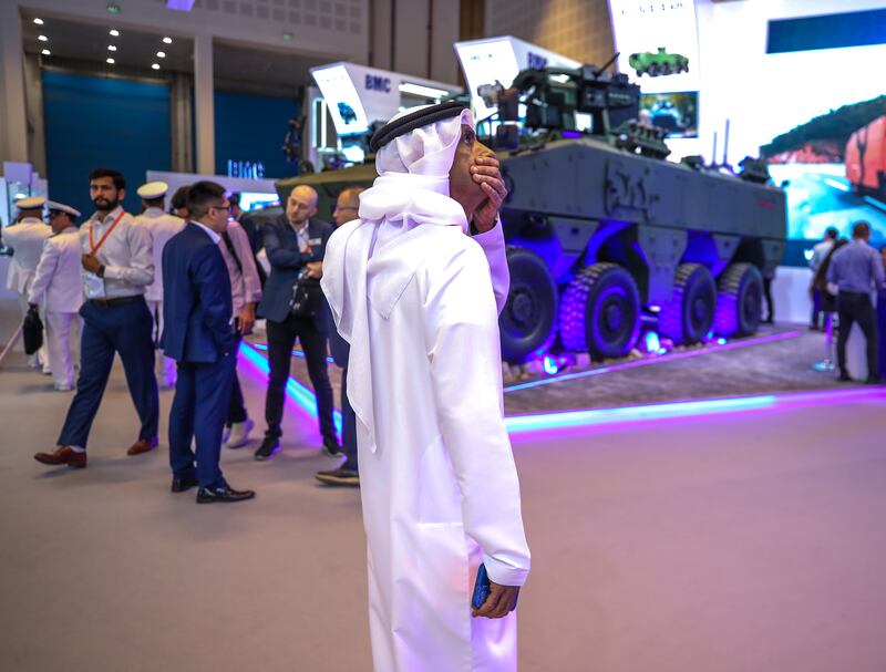 Military hardware is exhibited
