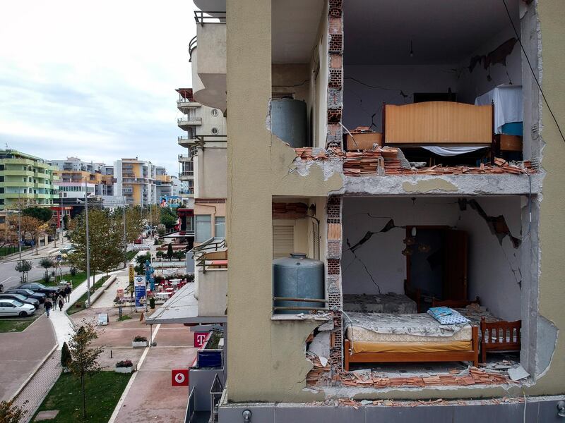 A damaged building after the earthquake hit Durres. EPA