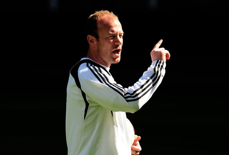 Alan Shearer takes a training session during his spell as Newcastle caretaker manager. PA