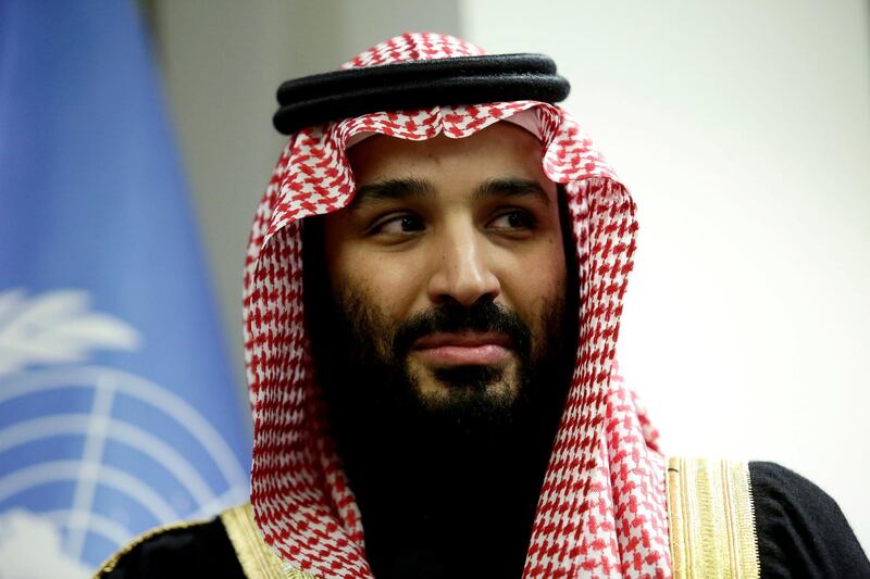 FILE PHOTO: Saudi Arabia's Crown Prince Mohammed bin Salman Al Saud is seen during a meeting with U.N Secretary-General Antonio Guterres at the United Nations headquarters in the Manhattan borough of New York City, New York, U.S. March 27, 2018. REUTERS/Amir Levy/File Photo
