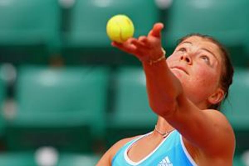 The Russian world No 1 Dinara Safina serves during her second round match against Vitalia Diatchenko at the French Open yesterday. Safina won the match in straight sets for her 17th successive win as she targets her first grand slam title.