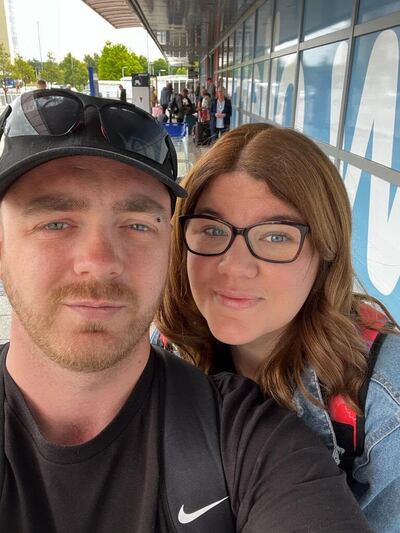 Hannah Taundry and her boyfriend Shane Deakin's Tui flight from Birmingham to Burgas in Bulgaria was delayed by six hours on Monday before being cancelled. Photo: Hannah Taundry
