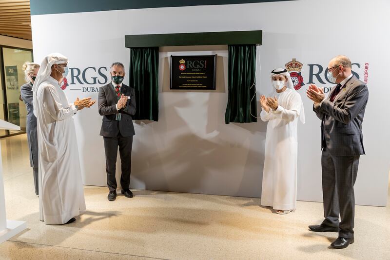 Dr Abdulla Al Karam, chairman of the board of directors and director general of KHDA, and RGS Guildford Dubai’s founding principal Craig Lamshed officially launch the school.
