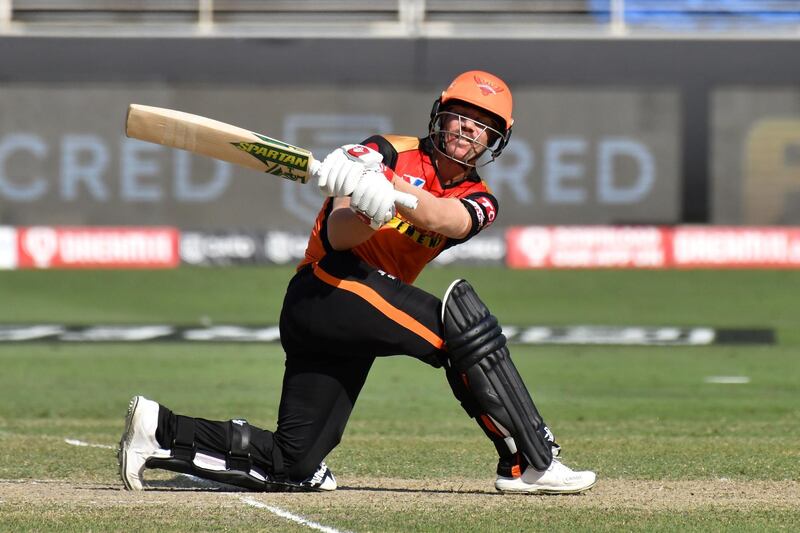 SRH captain David Warner in action during match 26 of season 13 of the Dream 11 Indian Premier League (IPL) between the Sunrisers Hyderabad and the Rajasthan Royals held at the Dubai International Cricket Stadium, Dubai in the United Arab Emirates on the 11th October 2020.  Photo by: Samuel Rajkumar  / Sportzpics for BCCI