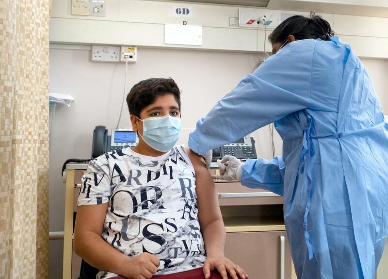 12-15 year olds receiving the Covid-19 Pfizer-BioNTech vaccine. Courtesy Dubai Media Office