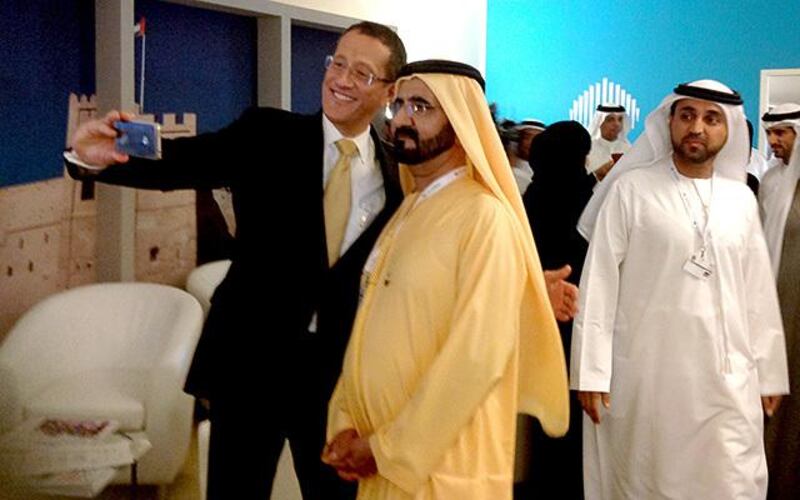 CNN's Richard Quest snaps his selfie with Sheikh Mohammed bin Rashid, Vice President of the UAE and Ruler of Dubai. Jessica Hill for The National / February 10, 2014