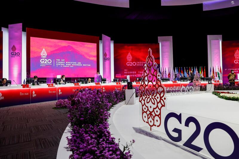 Delegates convene during the second day of the G20 finance ministers and central bank governors meeting in Jakarta, Indonesia, on February 18. AP