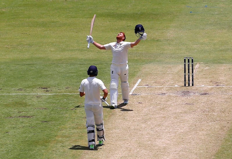 Cricket - Ashes test match - Australia v England - WACA Ground, Perth, Australia, December 15, 2017. England's Jonny Bairstow celebrates with team mate Dawid Malan after reaching his century during the second day of the third Ashes cricket test match. REUTERS/David Gray
