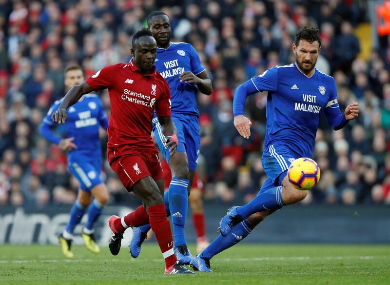 Liverpool's Sadio Mane scores his side's fourth goal. Reuters
