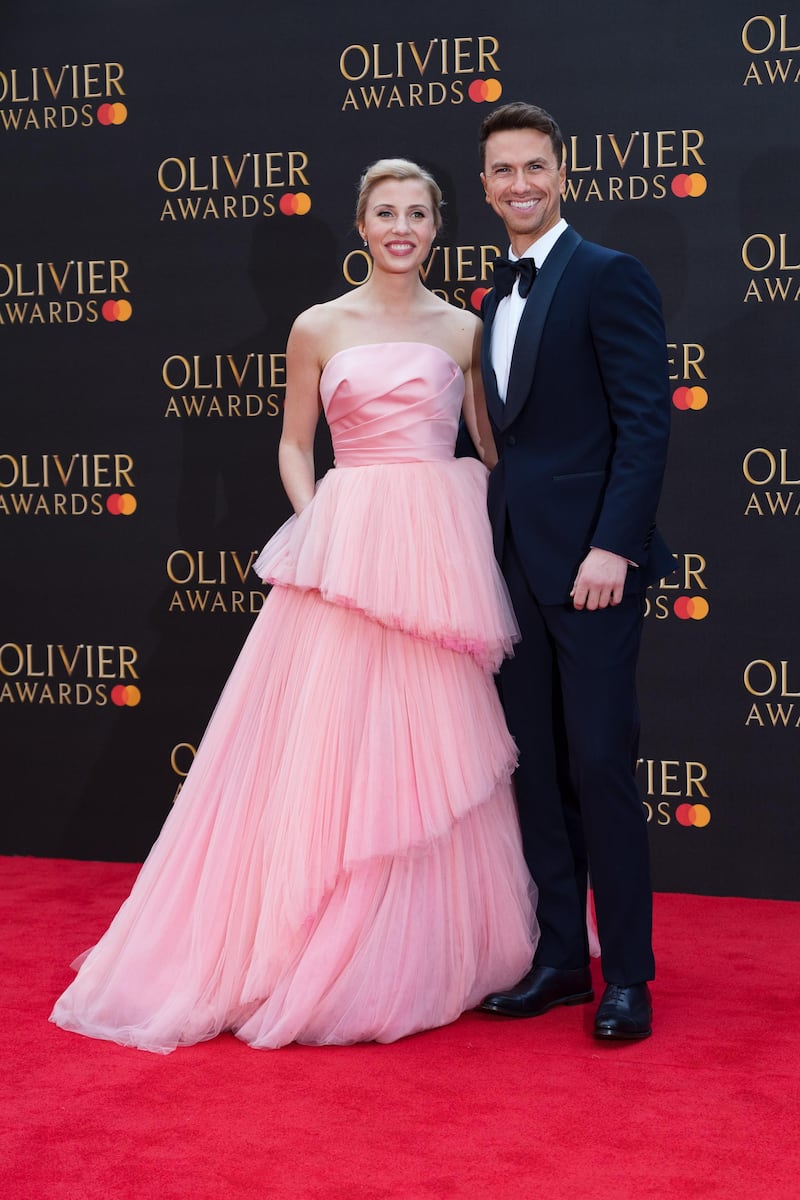 Celinde Shoemaker and Richard Fleeshman arrive at the Olivier Awards at the Royal Albert Hall on April 7, 2019. EPA