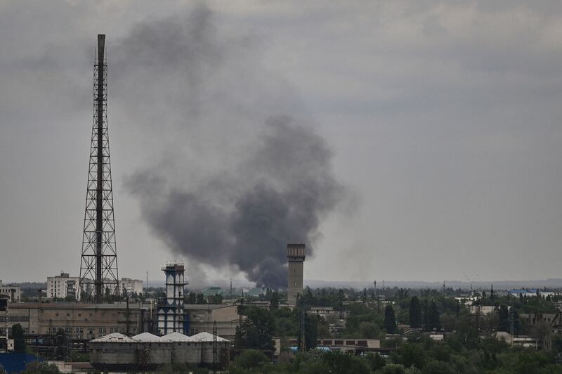 Smoke billows during shelling in the eastern Ukrainian city of Severodonetsk. AFP