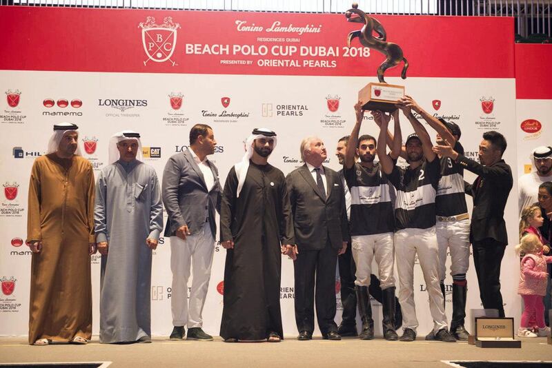 Beach Polo Cup Dubai 2018 - Winning tean presentation. Courtesy Twister Middle East