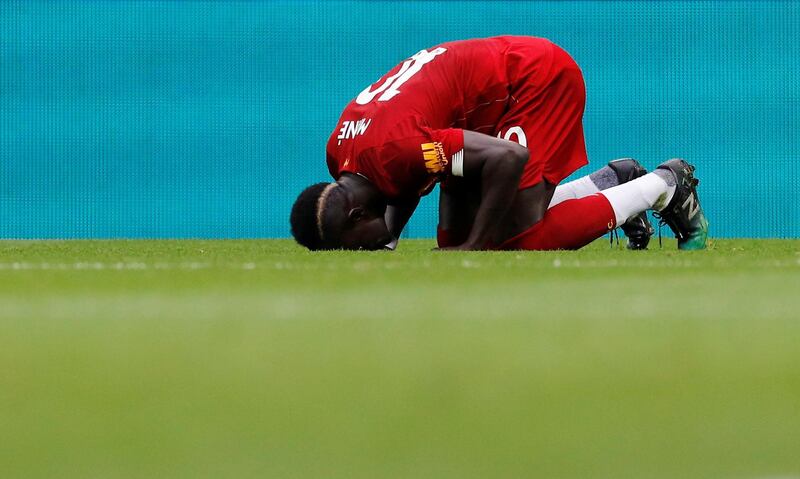 Liverpool's Sadio Mane celebrates scoring the first goal. Reuters