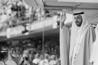 ABU DHABI, UNITED ARAB EMIRATES - December 2, 2011: HH Sheikh Khalifa bin Zayed Al Nahyan President of the UAE and Ruler of Abu Dhabi, attends the Official Ceremony for the UAE's 40th National Day Anniversary at Zayed Sports Stadium.
( Philip Cheung / Crown Prince Court - Abu Dhabi )