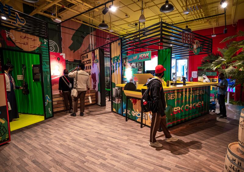 Situated in the Mobility District, the shipping container-shaped Jamaica Pavilion showcases the country's rich culture. Victor Besa / The National