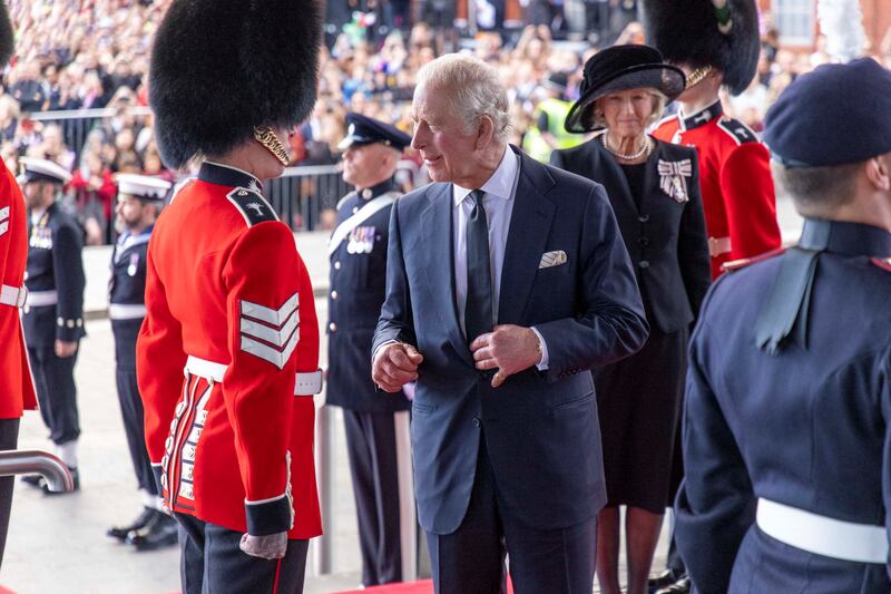 His Majesty King Charles III speaks a Welsh Guard on his Cardiff trip. Reuters