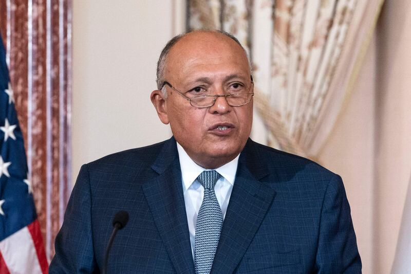 Egyptian Foreign Minister Sameh Shoukry speaks during a US-Egypt strategic dialogue event in Washington. AP
