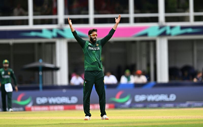 Pakistan's Imad Wasim celebrates after dismissing Ireland's Gareth Delany. AFP