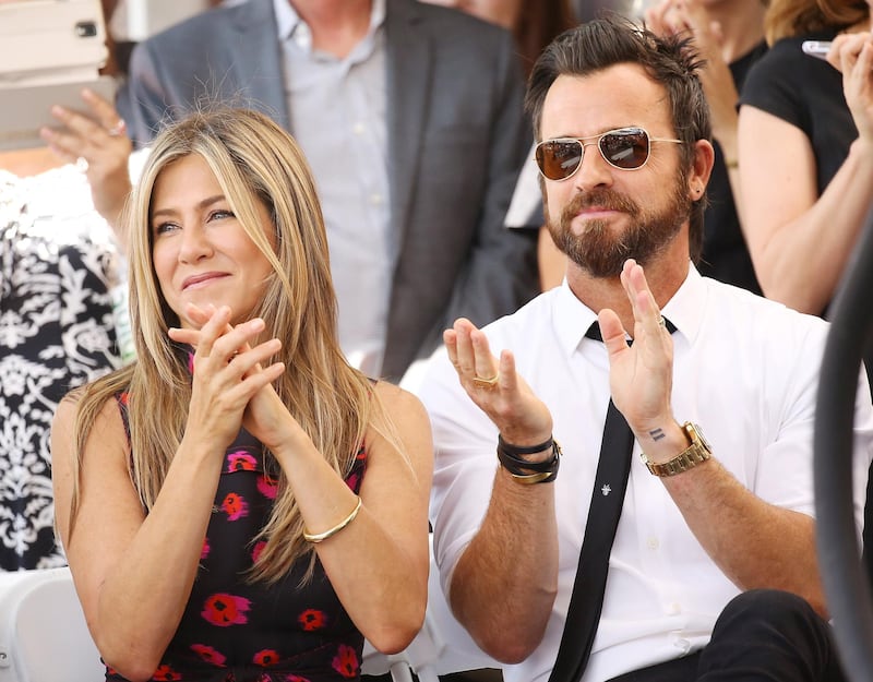 HOLLYWOOD, CA - JULY 26:  Jennifer Aniston and Justin Theroux attend the ceremony honoring Jason Bateman with a Star on The Hollywood Walk of Fame held on July 26, 2017 in Hollywood, California.  (Photo by Michael Tran/FilmMagic)