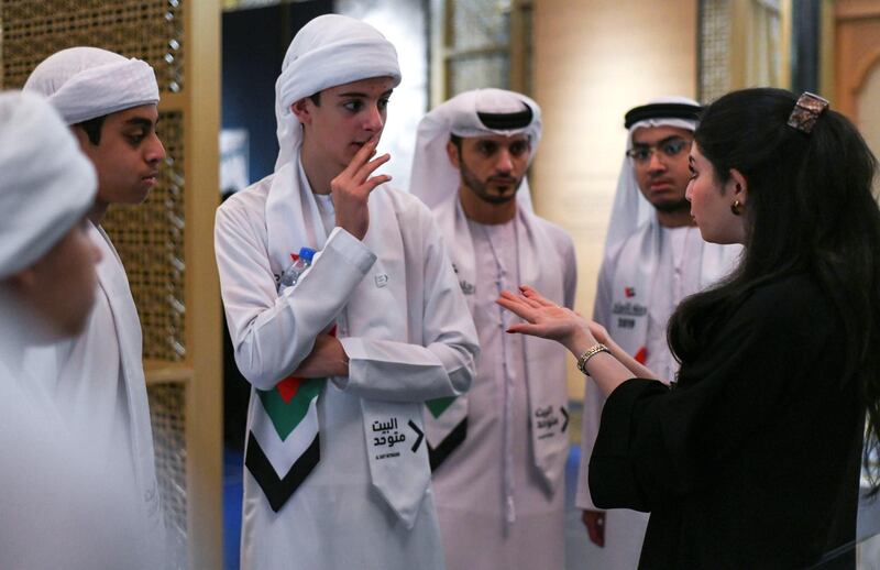 Abu Dhabi, United Arab Emirates - Fourteen boys are chosen, two from each Emirate to travel across the United Arab Emirates on a journey of national identity, at Qasr Al Watan. Khushnum Bhandari for The National