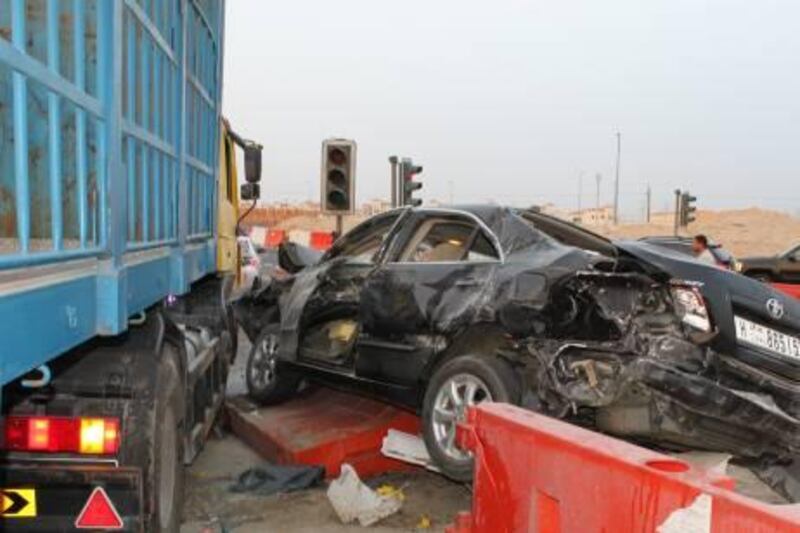 February 1, 2011- Dubai 
an accident which claimed the live of the driver of the sedan car ... it was on al Khail road at 6.17 am
Courtesy Dubai Police 