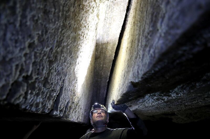 Yoav Negev explores the Malham salt cave in Mount Sodom, Dead Sea, Israel. EPA