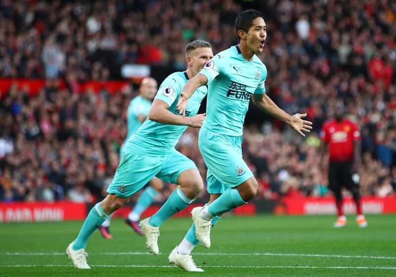 Newcastle United's Yoshinori Muto celebrates after scoring his team's second goal. Getty Images