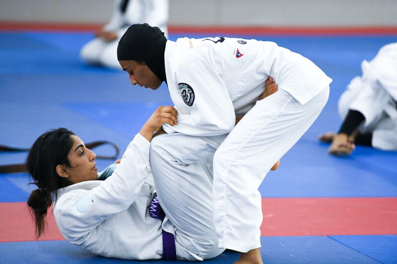 Shamma Al Kalbani trains with her teammates for the Asian Jiu-Jitsu Championship.