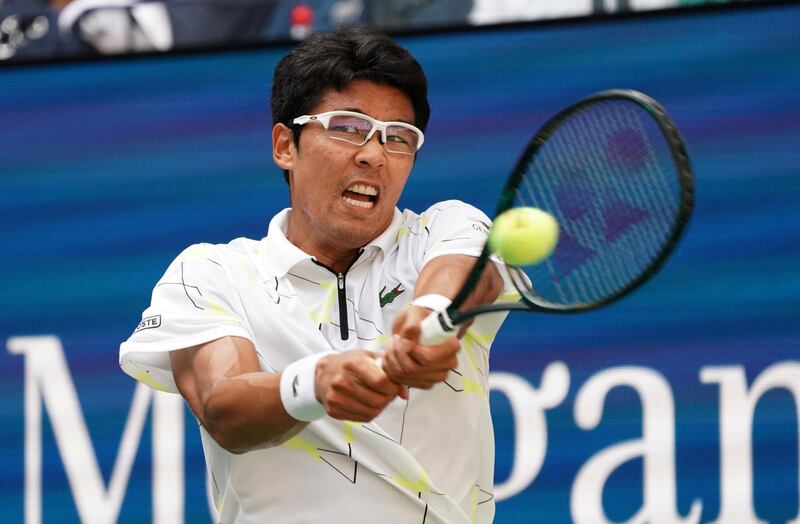 Hyeon Chung from Korea plays against Rafael Nadal  from Spain  during their Round Three Men's Singles match at the 2019 US Open at the USTA Billie Jean King National Tennis Center in New York on August 31, 2019. (Photo by TIMOTHY A. CLARY / AFP)