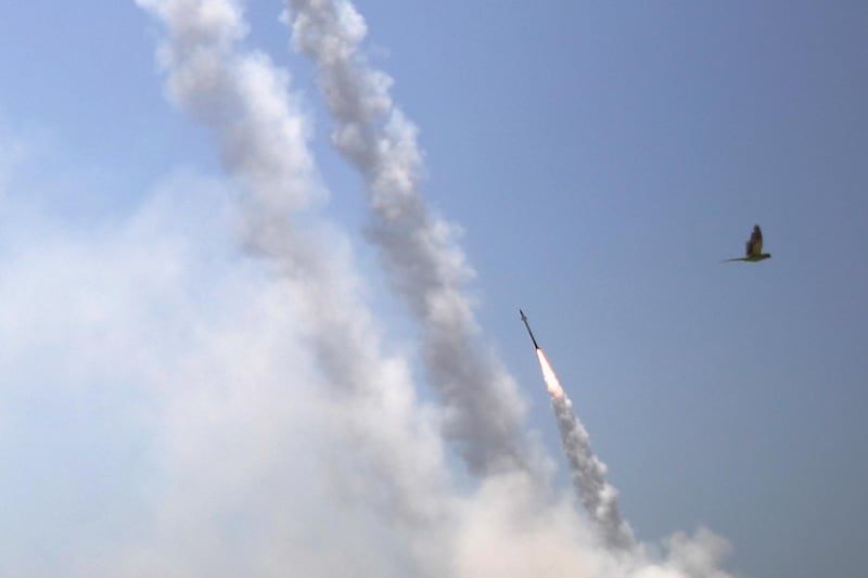 Israel's Iron Dome anti-missile system fires to intercept rockets launched from the Gaza Strip, as seen from Ashkelon, southern Israel. Reuters