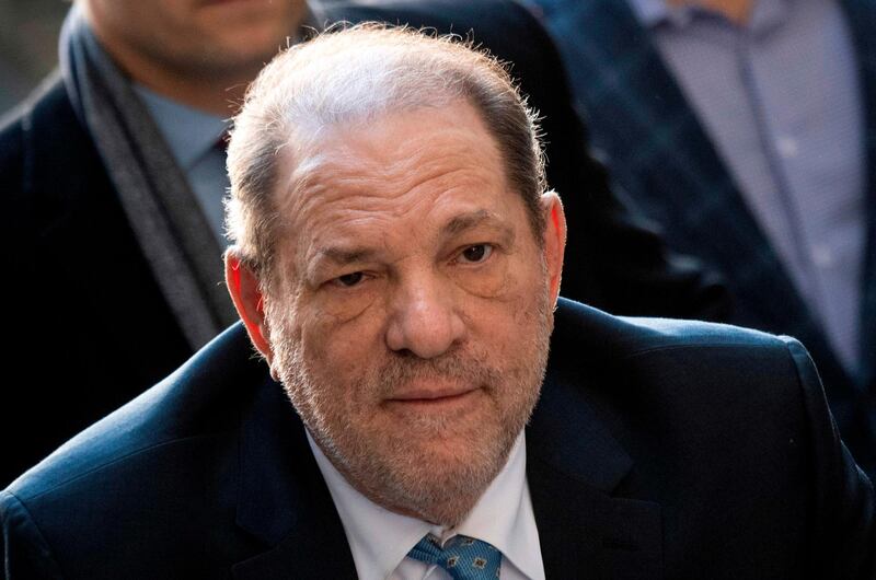 (FILES) In this file photo taken on February 24, 2020 Harvey Weinstein arrives at the Manhattan Criminal Court in New York City. Fallen film producer Harvey Weinstein, sentenced to 23 years in prison for rape and sexual assault, was transferred to a jail north of New York City on March 18, 2020. Weinstein, who turns 68 on Thursday, had received treatment at a Manhattan hospital following his sentencing on March 11 after complaining of chest pains. / AFP / Johannes EISELE

