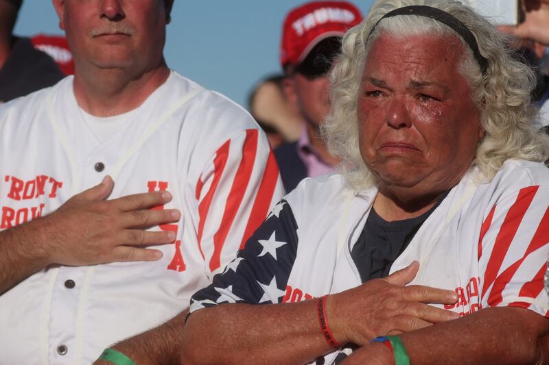 A Trump supporter during the former president's first campaign rally after announcing his candidacy for the 2024 election, in Waco, Texas. Reuters