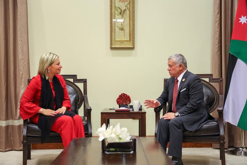King Abdullah with the head of the UN Iraq mission Jeanine Hennis-Plasschaert. AFP
