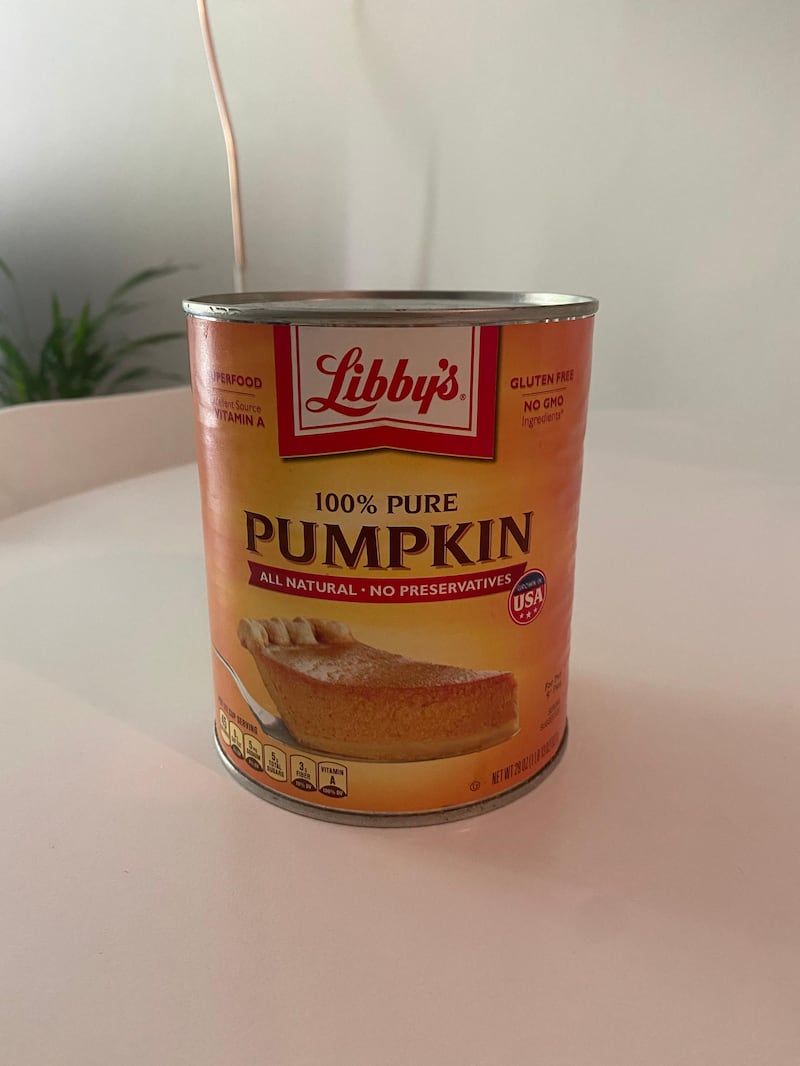 For reference, this is the pumpkin puree we used for the recipe, available in UAE supermarkets. Farah Andrews / The National