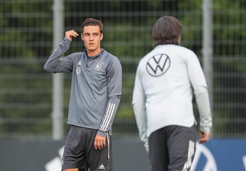 Florian Neuhaus during a training session at ADM-Sportpark ahead of Germany's Uefa Nations League group stage match against Spain. Getty Images