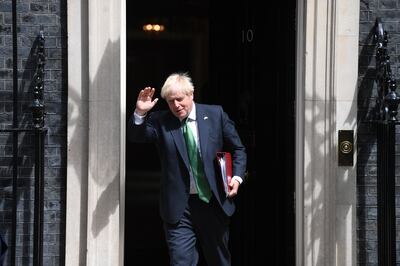 British Prime Minister Boris Johnson departs 10 Downing Street for Prime Minister's Questions on July 13, 2022, where he hinted that this may be his last such appearance at the ballot box. EPA