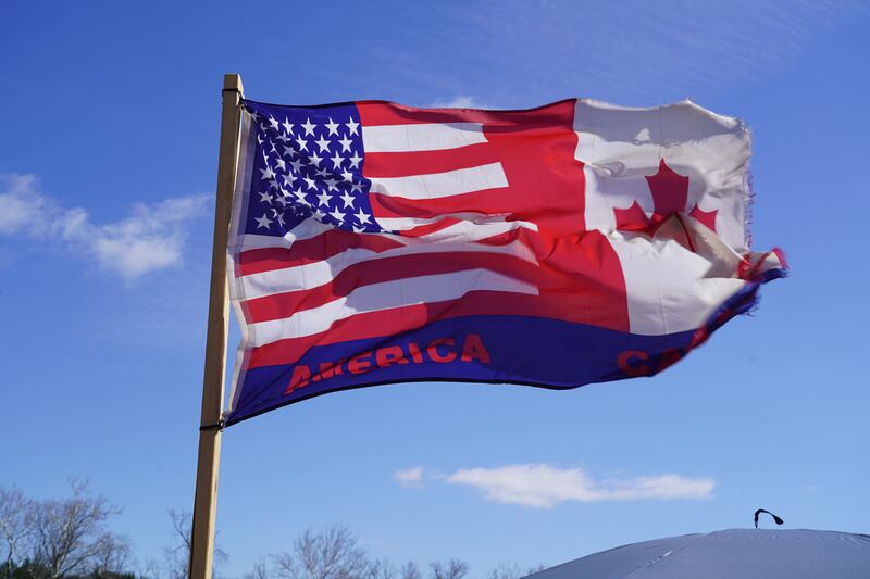 A US-Canada hybrid flag at the Hagerstown Speedway in Maryland.