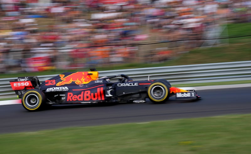 Red Bull driver Max Verstappen steers his car during the Hungarian Grand Prix.