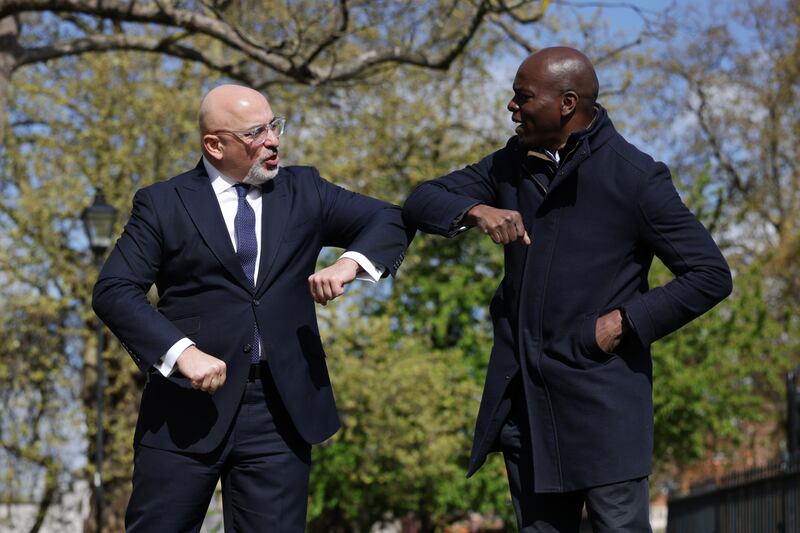 Conservative London mayor candidate Shaun Bailey and Mr Zahawi on the final day of local election campaigning in May 2021. Getty Images