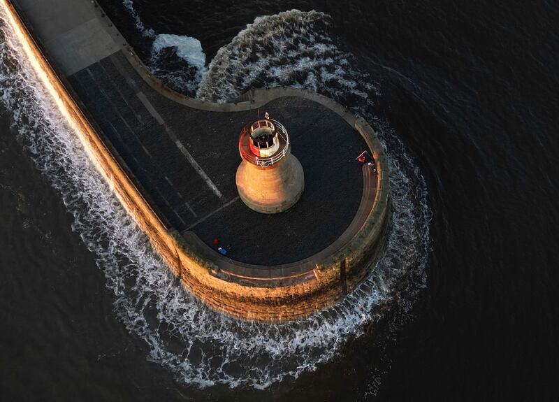 South Shields lighthouse in South Tyneside after the dome was torn off by the stormy weather. AP