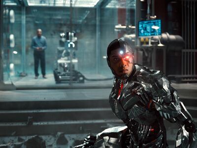 This image released by HBO Max shows, Ray Fisher as Cyborg, in a scene from "Zack Snyder's Justice League." (HBO Max via AP)