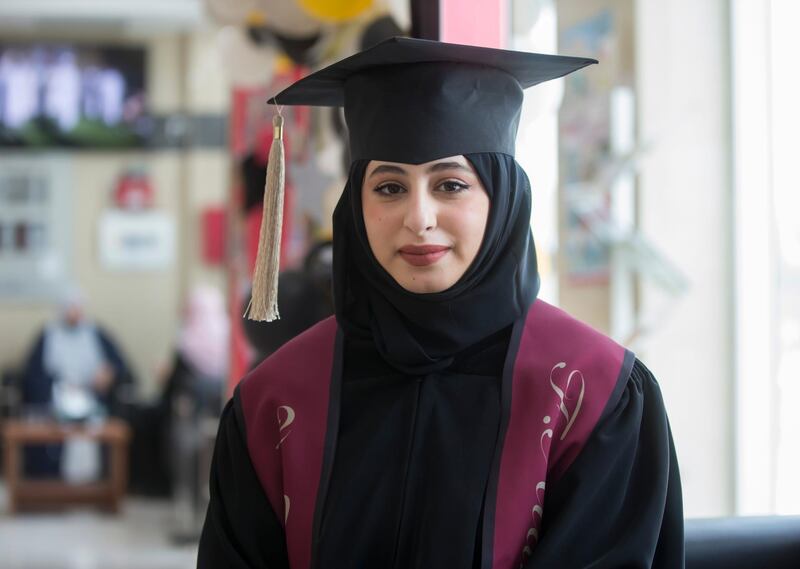 Ajman, United Arab Emirates - Fatima Taqi Aldhufri at the Al Shola American School first in-person graduation for 12 graders.  Leslie Pableo for The National for Amir's story