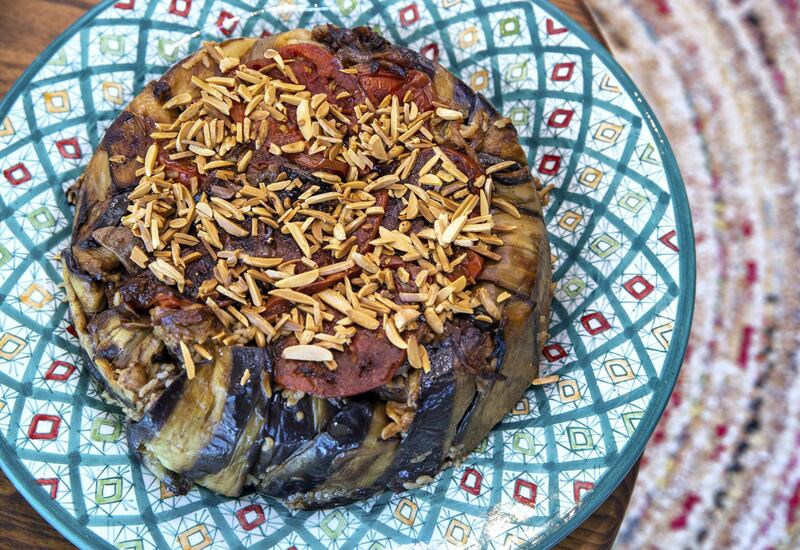 Abu Dhabi, United Arab Emirates, April 7, 2021.
Ramadan Recipes.  
Maqloobe (vegetable and meat rice dish)
Victor Besa/The National
Section:  AC
Reporter: