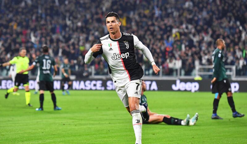 Juventus' Cristiano Ronaldo celebrates after scoring the 1-0 lead during the Italian Serie A soccer match between Juventus FC and Bologna FC in Turin, Italy.  EPA