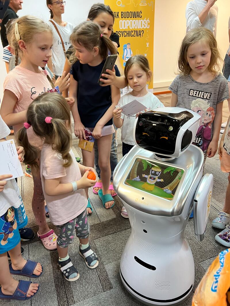 Mr Kaminski is working with more than 200 Ukrainian children as part of a programme using robots to teach lessons on mental strength. Photo: Marek Kaminski