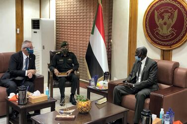 Andrew Young, deputy to the US Africa Command commander for Civil-Military Engagement meets with Minister of Defence Maj Gen Yassin Ibrahim Yassin. Africom 
