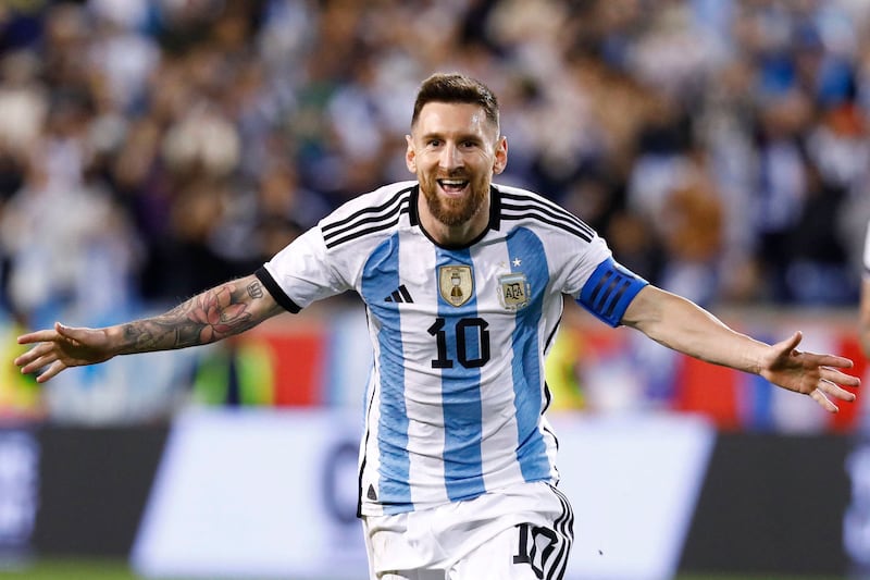 Argentina's Lionel Messi celebrates scoring. AFP