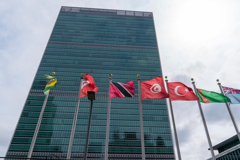 Member state flags fly outside the United Nations headquarters in New York. AP Photo